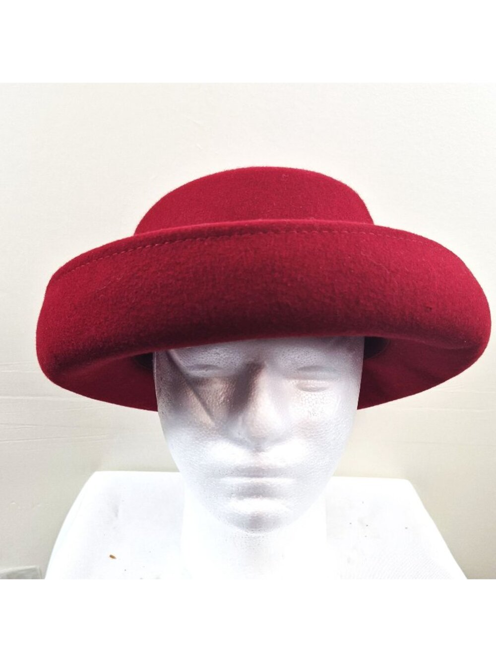 Scala 100% Wool Derby Bowler Hat Red Wide Brim Size 7 1/8-7-1/4